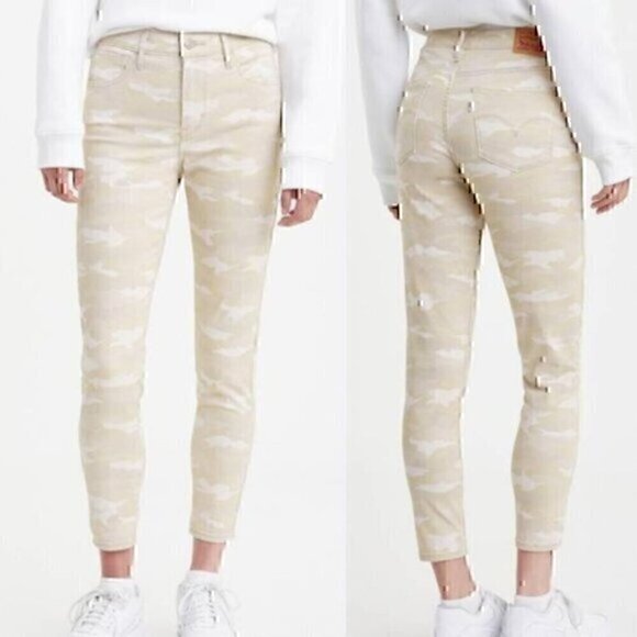 LEVI'S 720 High Rise Super Skinny Crop Jeans Tan Camo Camouflage Cropped Ankle - Picture 1 of 12